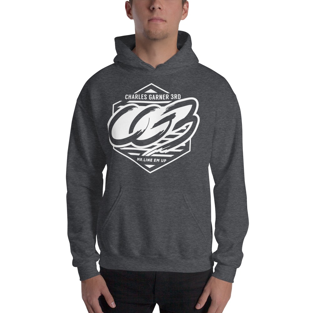 MR.LINE EM UP by Charles Garner Hoodie, White Logo